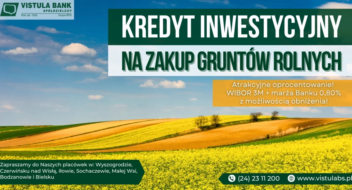 Gospodarka, Kredyt inwestycyjny zakup gruntów rolnych Vistula Banku Spółdzielczym - zdjęcie, fotografia