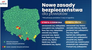 W jakich powiatach wprowadzono dodatkowe obostrzenia? strefy czerwone i zielone.
